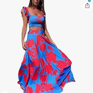 Womens Summer Sexy 2 Pieces Outfits Ruffle Floral Tank Top